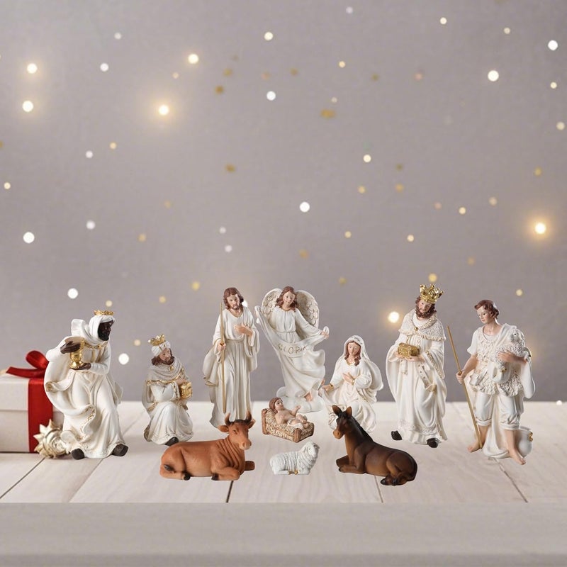 Ovewios Christmas Nativity Set Figurine,Hand Resin Craft Statue Nativity Scene Indoor,Baby Jesus Holy Family Firguines Statue, Nativity Sets for Christmas Indoor, 11 Pcs - Image 5